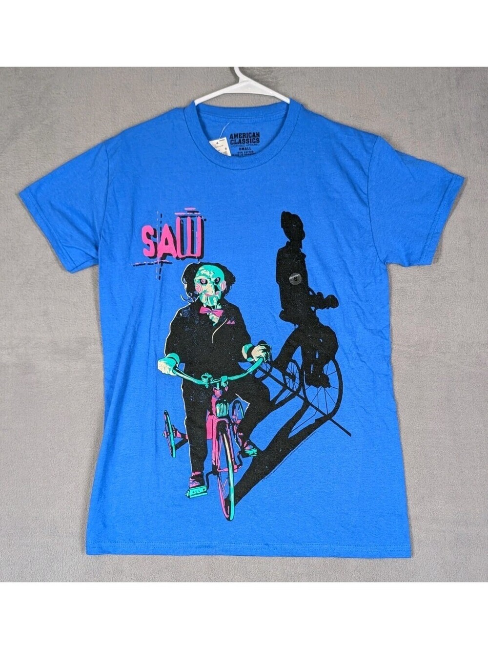 American Classics Mens Small Blue Saw Billy Puppet Jigsaw Horror Movie Tee Shirt